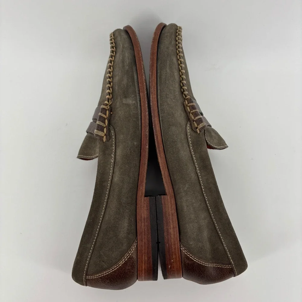 Martin Dingman Mens Penny Loafers 9M Olive Green Suede Leather Handcrafted